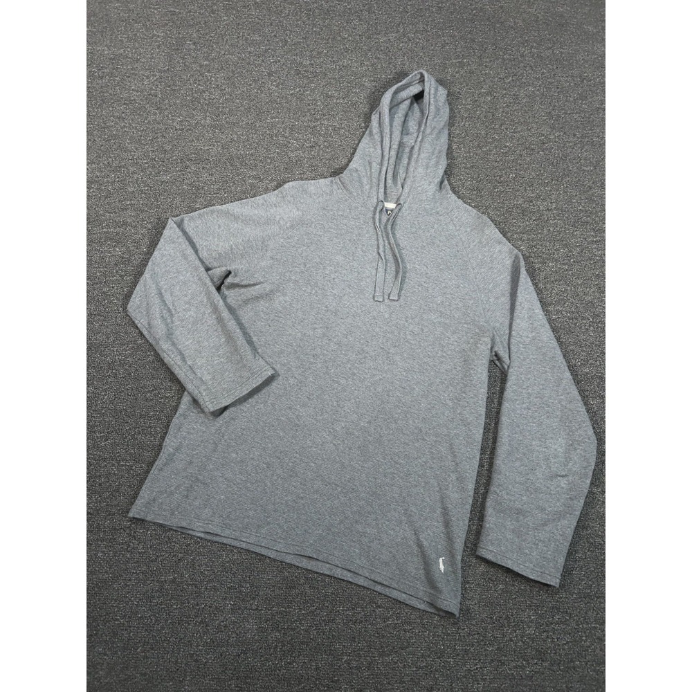 Polo Ralph‎ Lauren Waffle Knit Hoodie Men's Medium Gray Pony Drawstrings Thermal